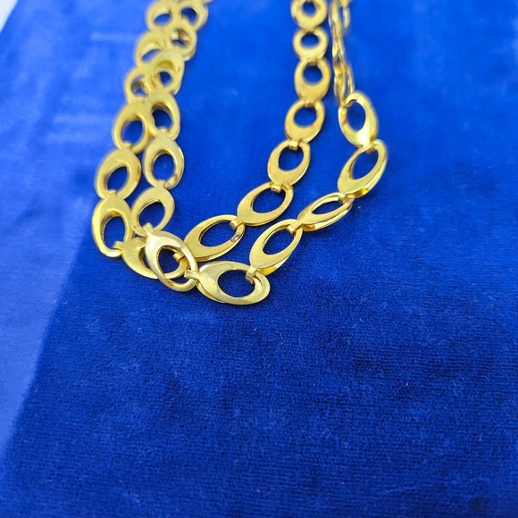 Gold Tone Double Circle Link Layered Necklace Cuban Chain 38" VIntage Fashion - Picture 3 of 9